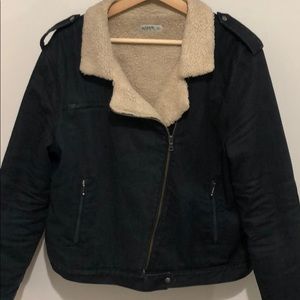 Dark denim Sherpa lined bomber jacket